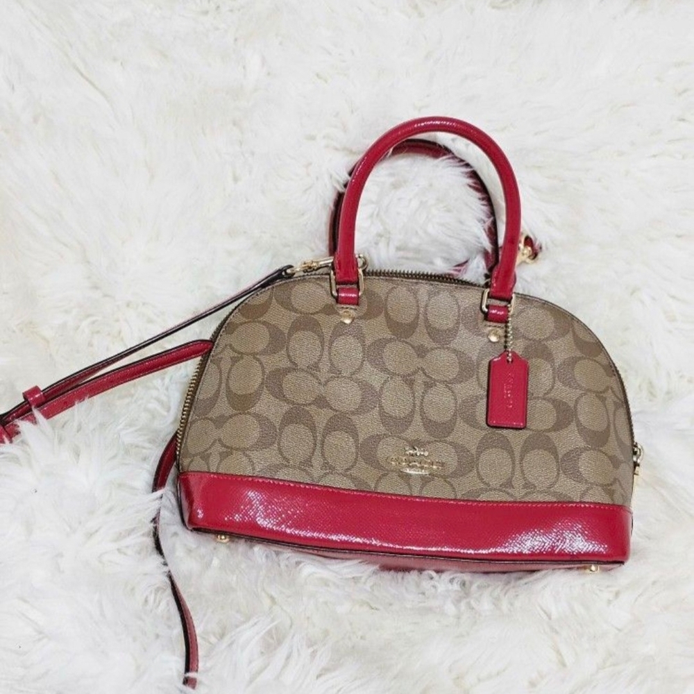 Coach Signature Dome Satchel in Red and Brown